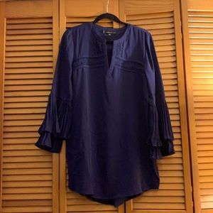 navy shirt dress with ruffle hem sleeves